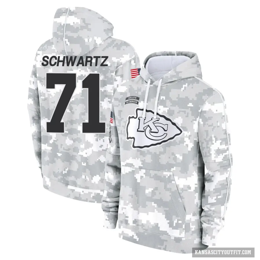 Men's ＃71 Mitchell Schwartz Kansas City Chiefs Arctic Camo 2024 Salute to Service Club Fleece Pullover Hoodie