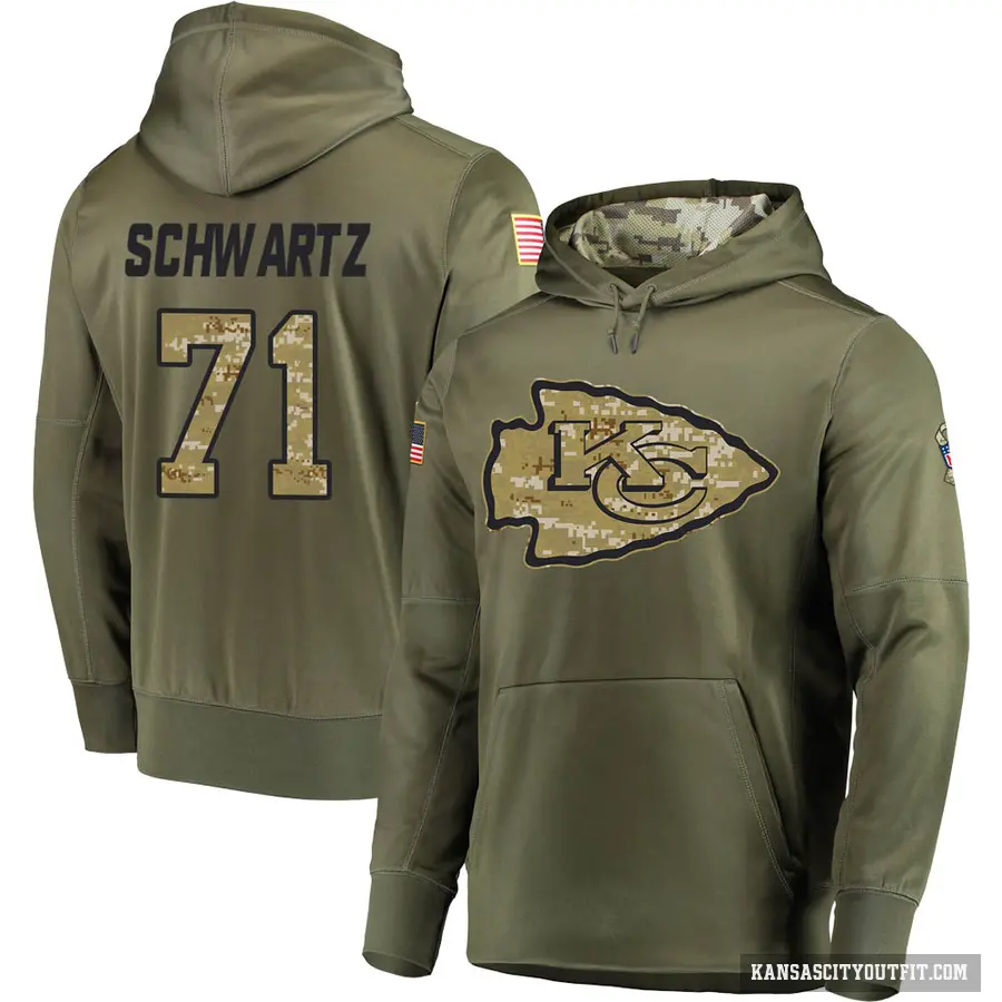 Men's ＃71 Mitchell Schwartz Kansas City Chiefs Olive Salute to Service Pullover Hoodie