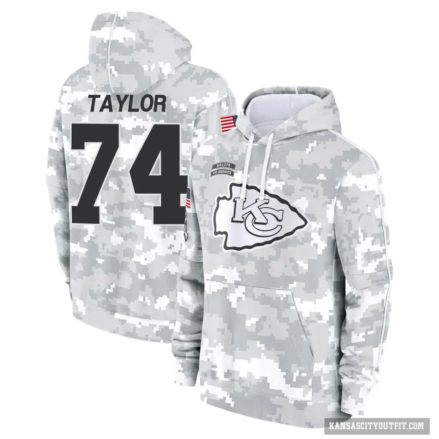 Men's ＃74 Jawaan Taylor Kansas City Chiefs Arctic Camo 2024 Salute to Service Club Fleece Pullover Hoodie