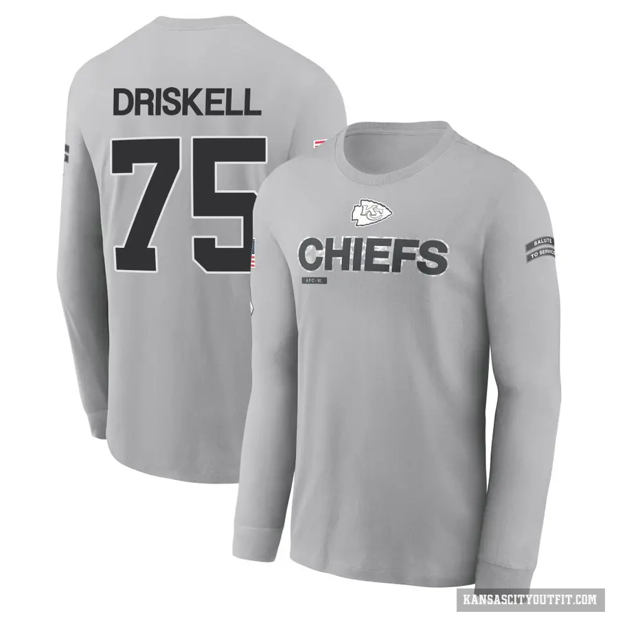 Men's ＃75 Ethan Driskell Kansas City Chiefs Gray 2024 Salute to Service Long Sleeve T-Shirt