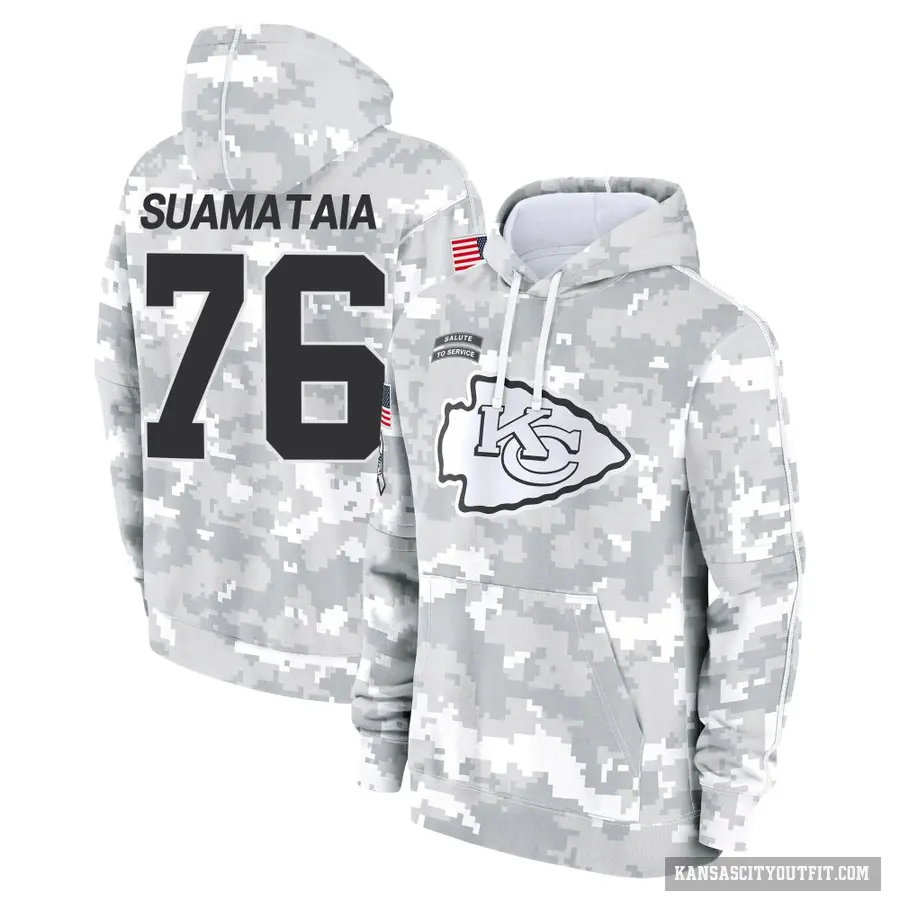 Men's ＃76 Kingsley Suamataia Kansas City Chiefs Arctic Camo 2024 Salute to Service Club Fleece Pullover Hoodie