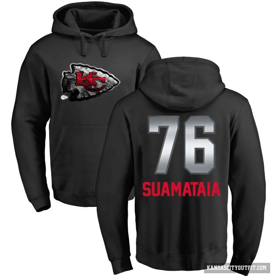 Men's ＃76 Kingsley Suamataia Kansas City Chiefs Black Midnight Mascot Pullover Hoodie