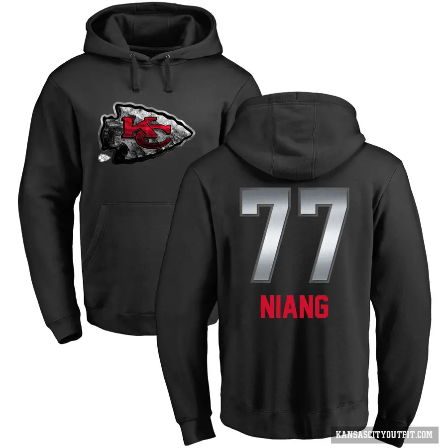 Men's ＃77 Lucas Niang Kansas City Chiefs Black Midnight Mascot Pullover Hoodie