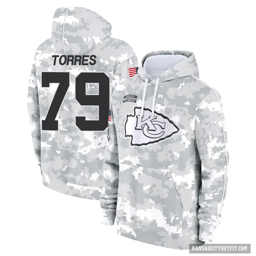 Men's ＃79 Nick Torres Kansas City Chiefs Arctic Camo 2024 Salute to Service Club Fleece Pullover Hoodie