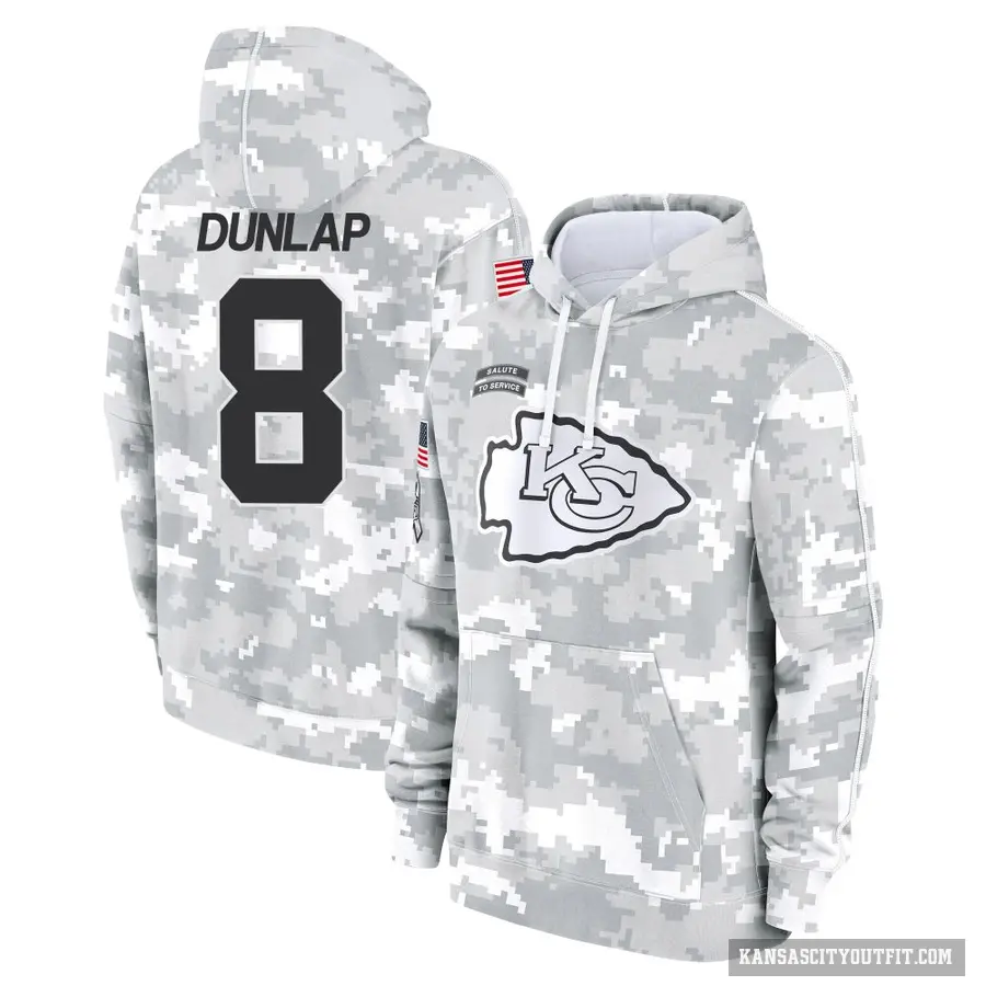 Men's ＃8 Carlos Dunlap Kansas City Chiefs Arctic Camo 2024 Salute to Service Club Fleece Pullover Hoodie