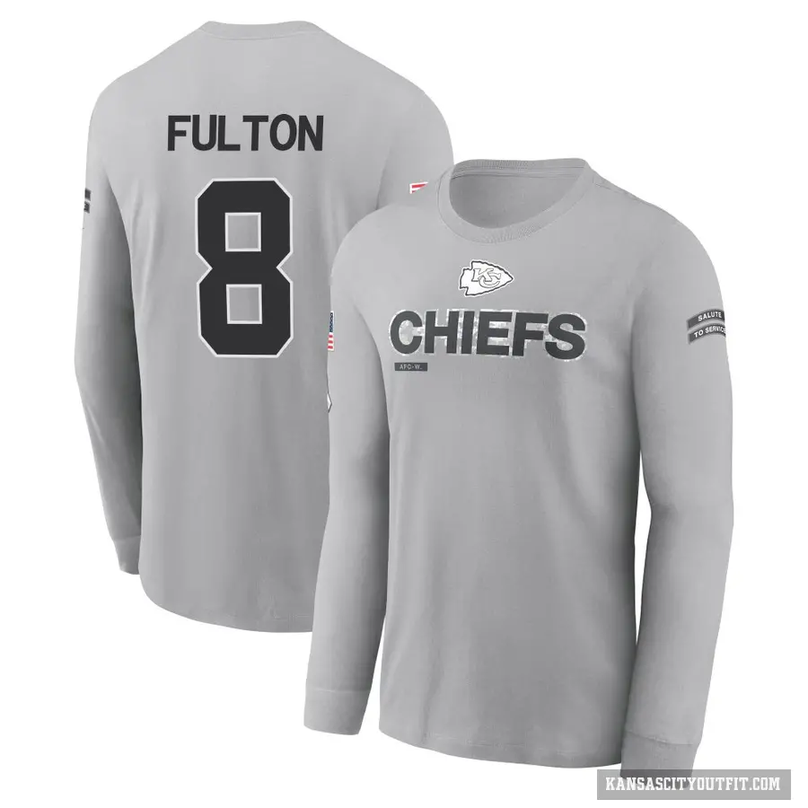 Men's ＃8 Kristian Fulton Kansas City Chiefs Gray 2024 Salute to Service Long Sleeve T-Shirt