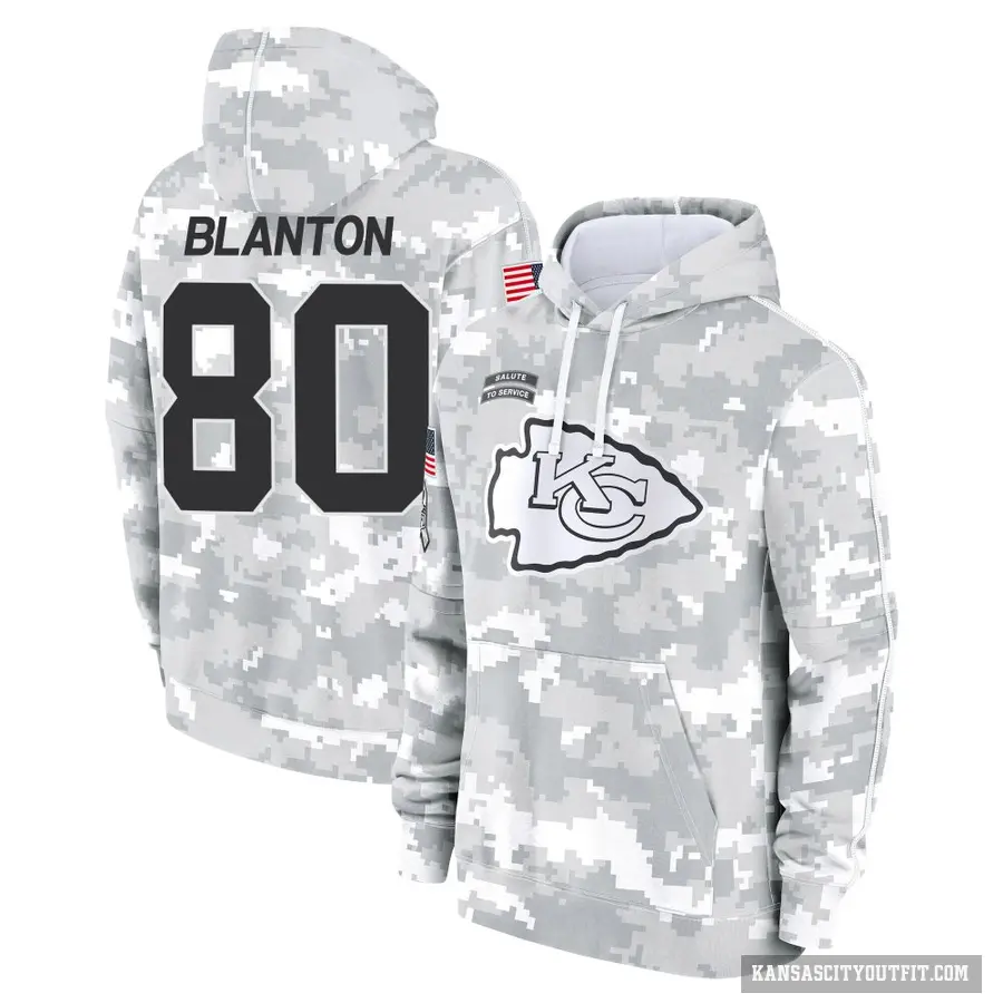 Men's ＃80 Kendall Blanton Kansas City Chiefs Arctic Camo 2024 Salute to Service Club Fleece Pullover Hoodie