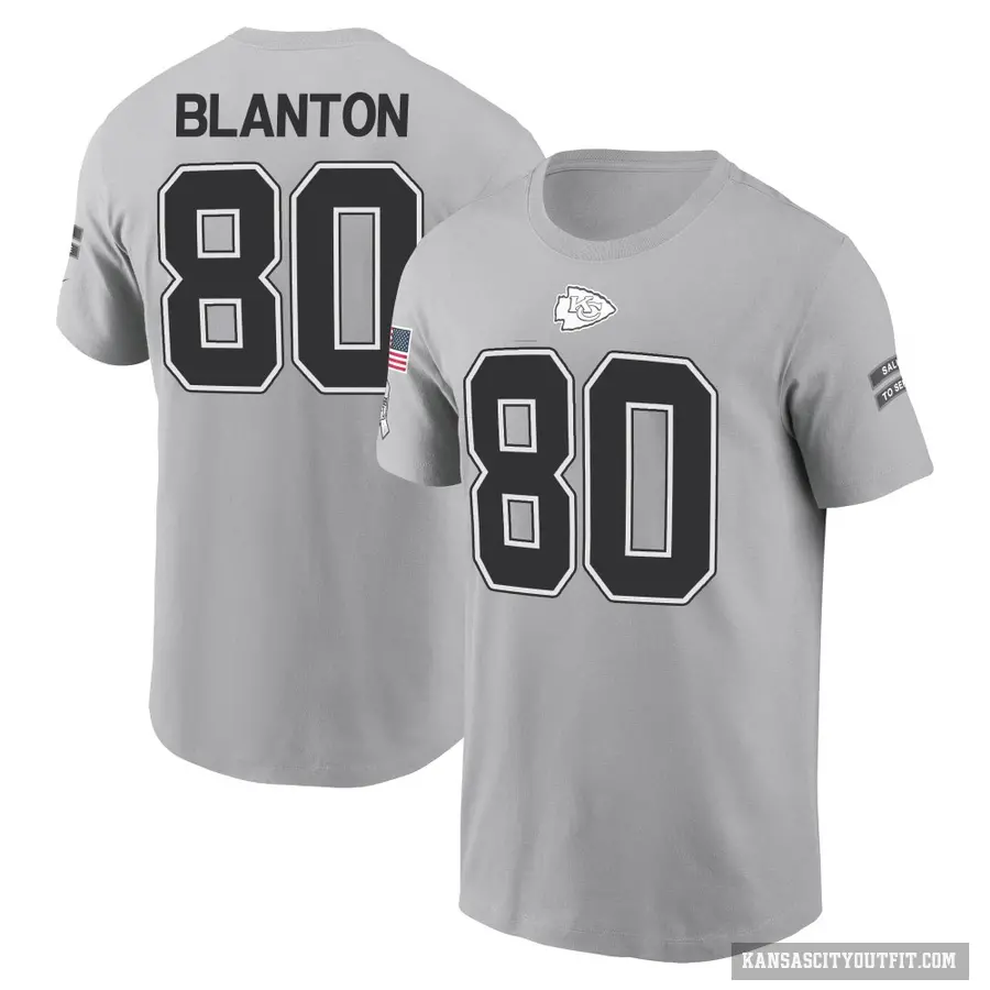Men's ＃80 Kendall Blanton Kansas City Chiefs Gray 2024 Salute to Service T-Shirt