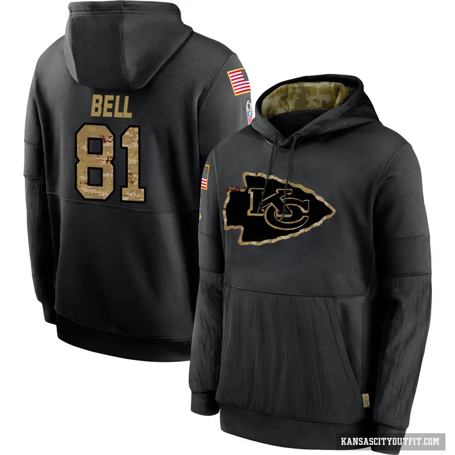 Men's ＃81 Blake Bell Kansas City Chiefs Black 2020 Salute to Service Sideline Performance Pullover Hoodie