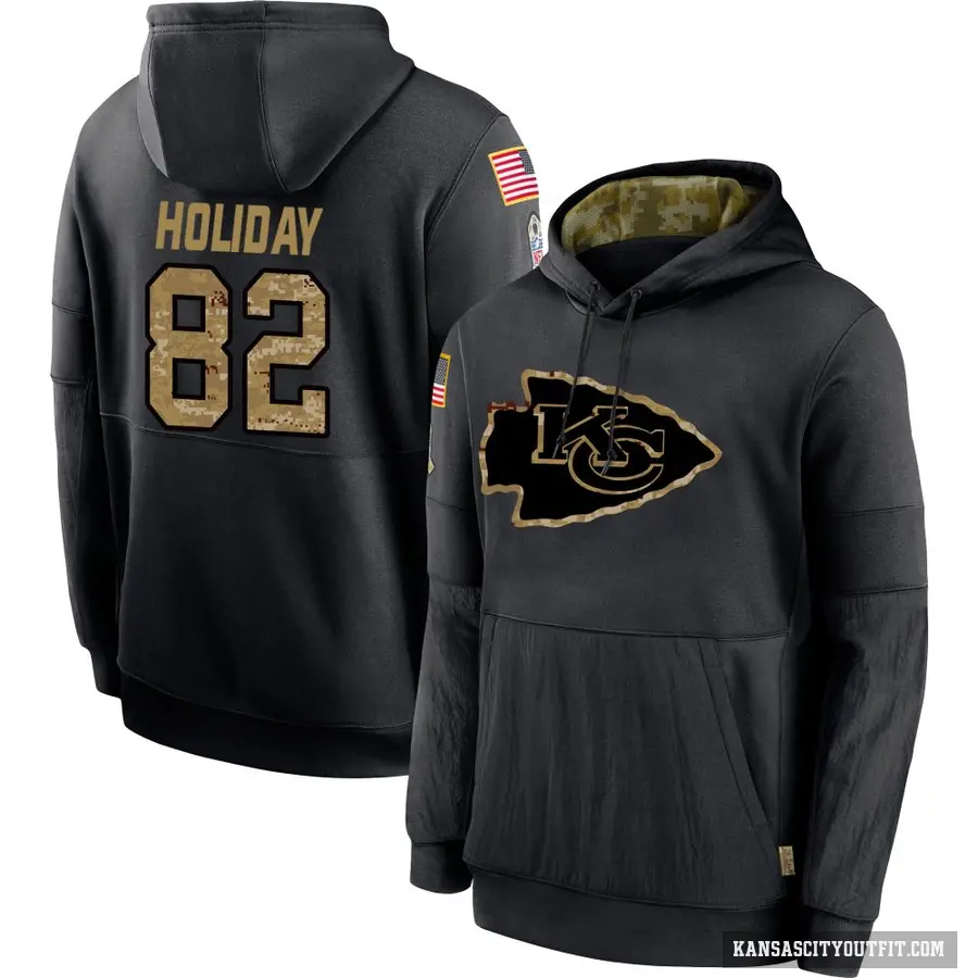 Men's ＃82 Jimmy Holiday Kansas City Chiefs Black 2020 Salute to Service Sideline Performance Pullover Hoodie