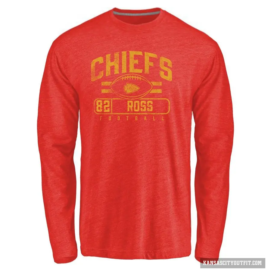 Men's ＃82 Justyn Ross Kansas City Chiefs Red Flanker Long Sleeve T-Shirt