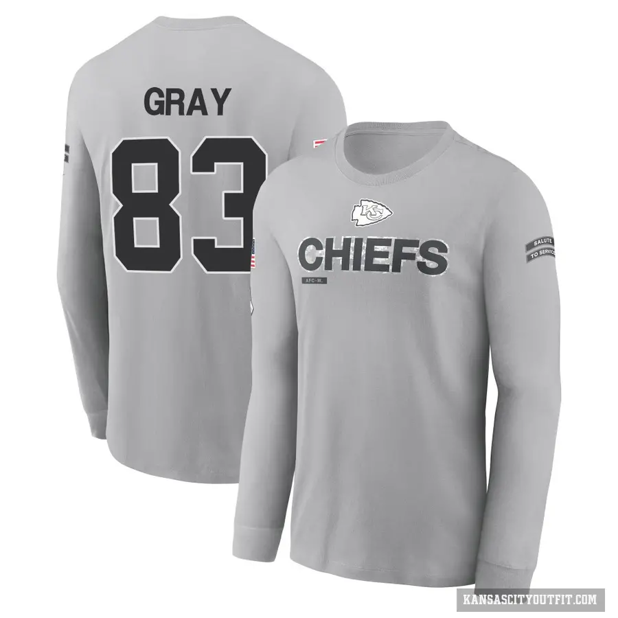 Men's ＃83 Noah Gray Kansas City Chiefs Gray 2024 Salute to Service Long Sleeve T-Shirt