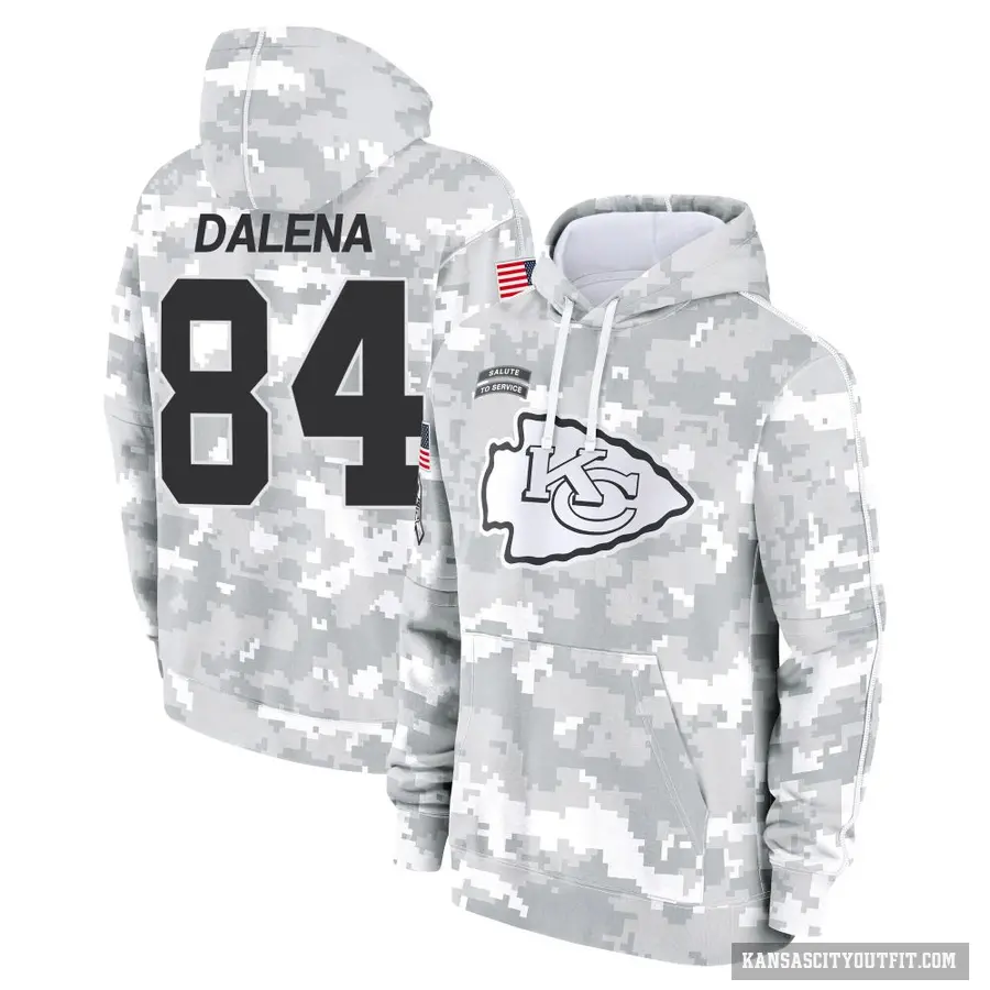Men's ＃84 Mac Dalena Kansas City Chiefs Arctic Camo 2024 Salute to Service Club Fleece Pullover Hoodie