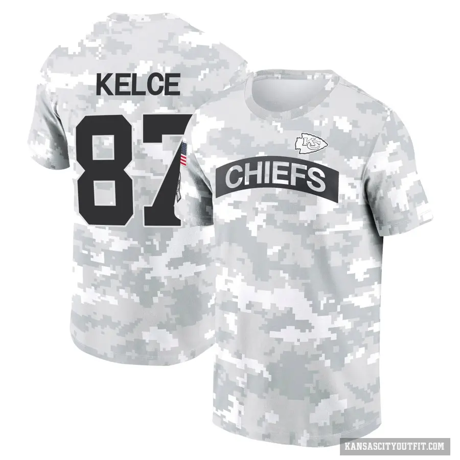 Men's ＃87 Travis Kelce Kansas City Chiefs Camo Arctic 2024 Salute to Service Performance T-Shirt