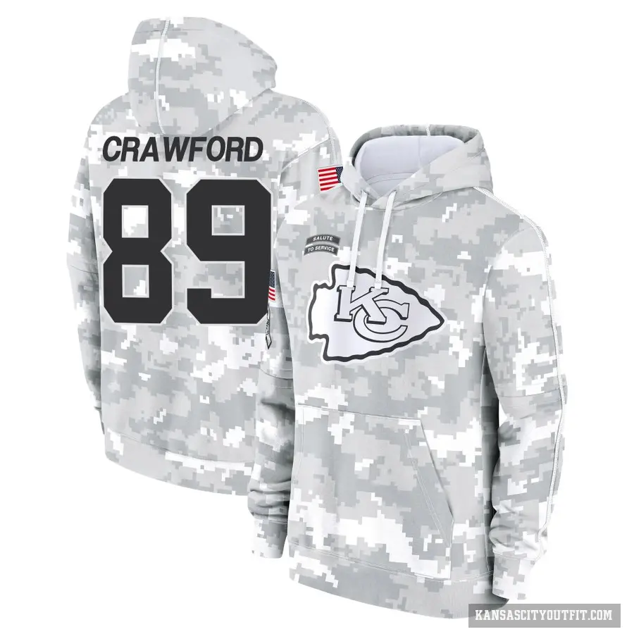 Men's ＃89 Kekoa Crawford Kansas City Chiefs Arctic Camo 2024 Salute to Service Club Fleece Pullover Hoodie