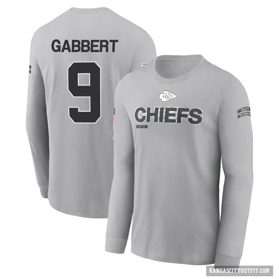 Men's ＃9 Blaine Gabbert Kansas City Chiefs Gray 2024 Salute to Service Long Sleeve T-Shirt