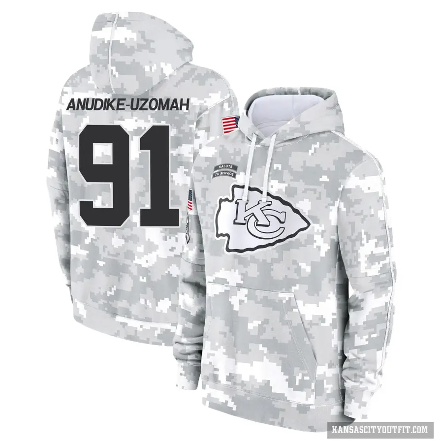 Men's ＃91 Felix Anudike-Uzomah Kansas City Chiefs Arctic Camo 2024 Salute to Service Club Fleece Pullover Hoodie
