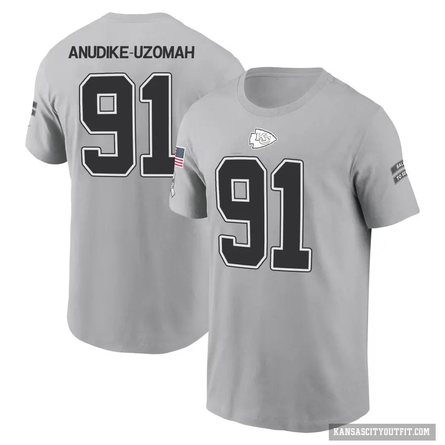 Men's ＃91 Felix Anudike-Uzomah Kansas City Chiefs Gray 2024 Salute to Service T-Shirt