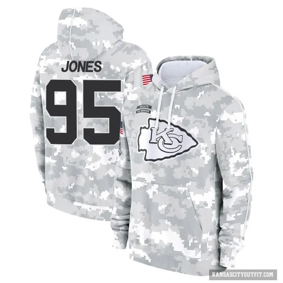 Men's ＃95 Chris Jones Kansas City Chiefs Arctic Camo 2024 Salute to Service Club Fleece Pullover Hoodie