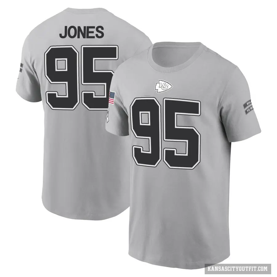 Men's ＃95 Chris Jones Kansas City Chiefs Gray 2024 Salute to Service T-Shirt