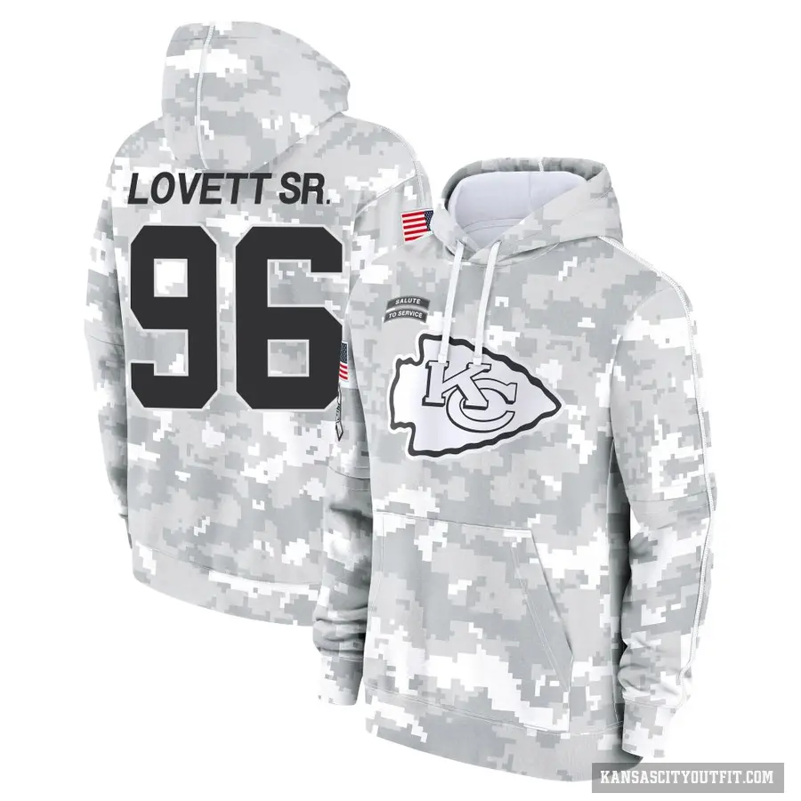 Men's ＃96 Fabien Lovett Sr. Kansas City Chiefs Arctic Camo 2024 Salute to Service Club Fleece Pullover Hoodie