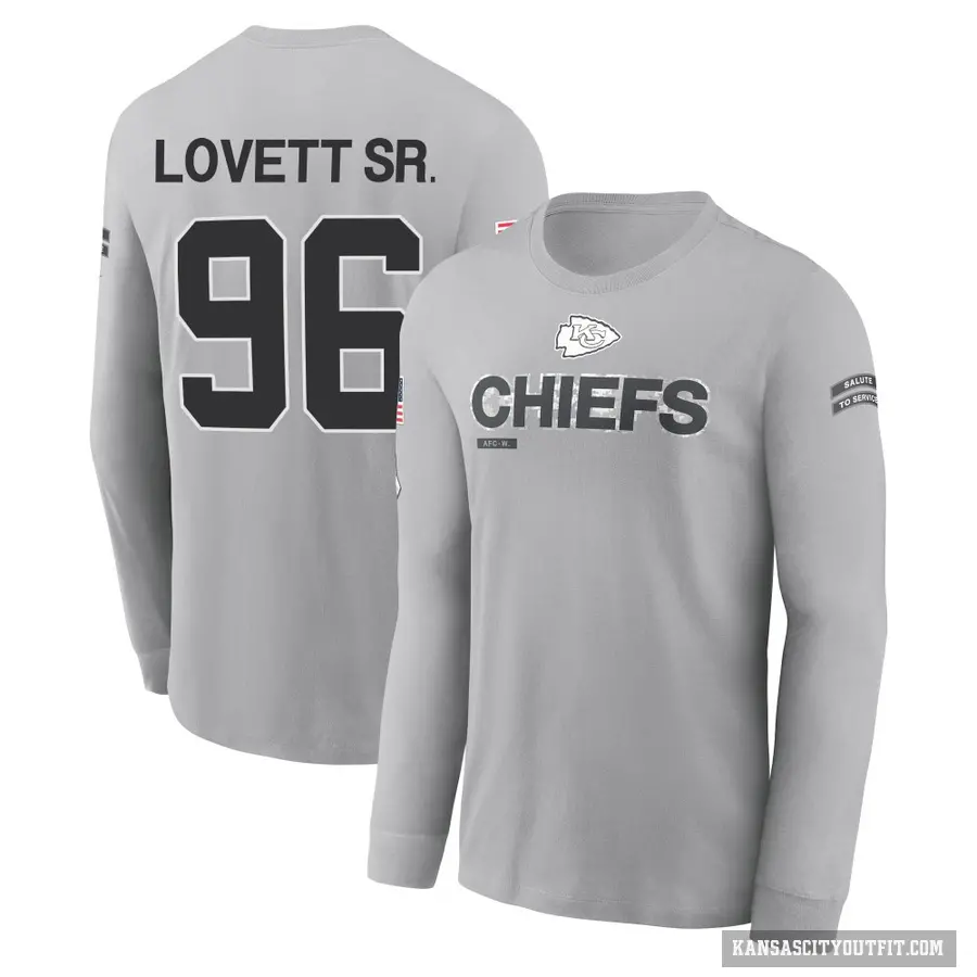Men's ＃96 Fabien Lovett Sr. Kansas City Chiefs Gray 2024 Salute to Service Long Sleeve T-Shirt
