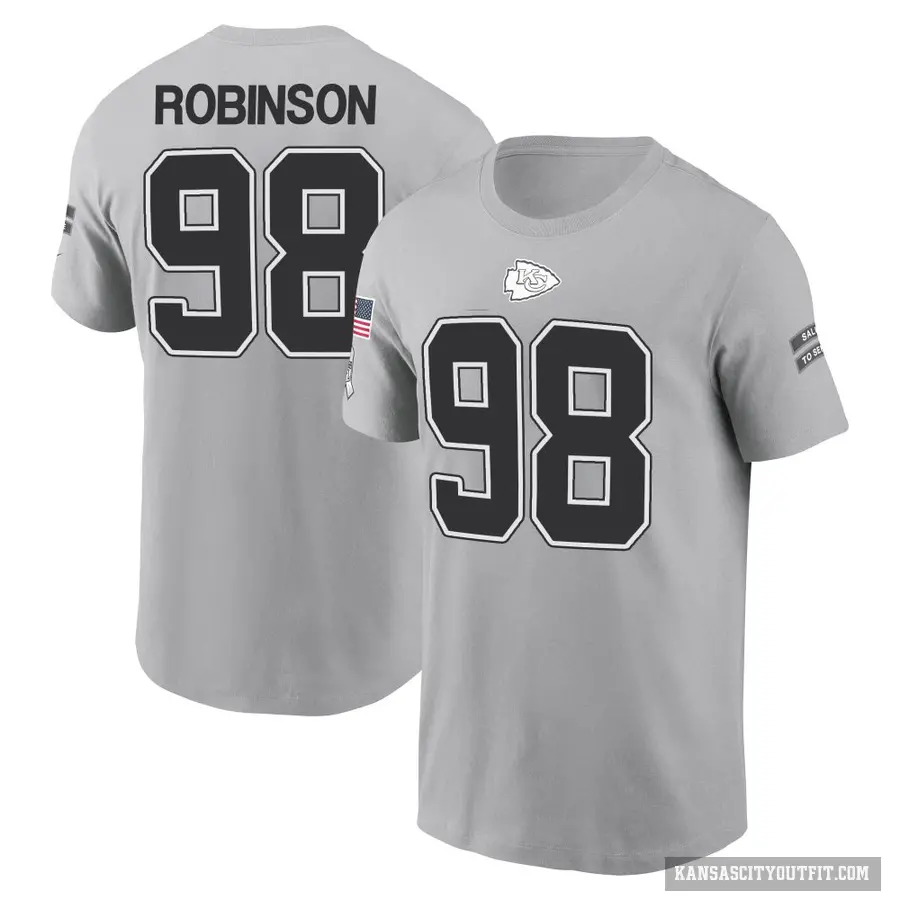 Men's ＃98 Janarius Robinson Kansas City Chiefs Gray 2024 Salute to Service T-Shirt