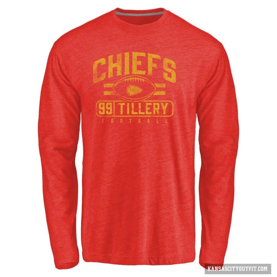 Men's ＃99 Jerry Tillery Kansas City Chiefs Red Flanker Long Sleeve T-Shirt