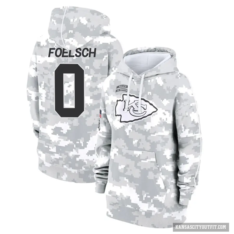 Women's ＃0 Kevin Foelsch Kansas City Chiefs Arctic Camo 2024 Salute to Service Club Fleece Pullover Hoodie