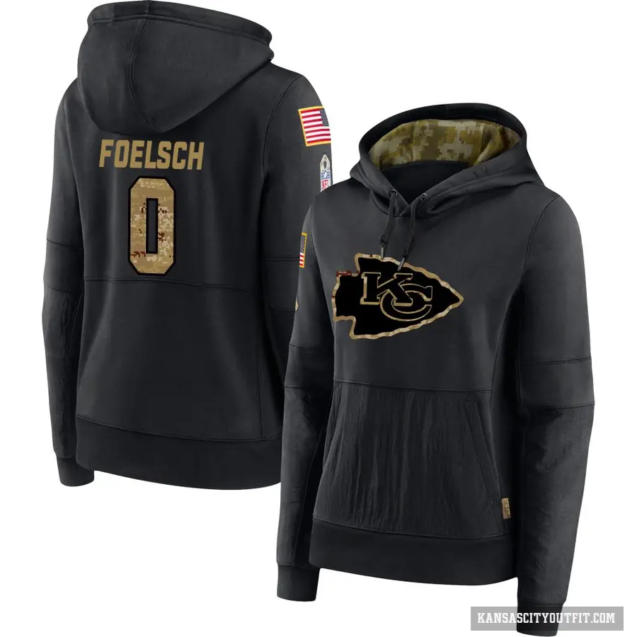 Women's ＃0 Kevin Foelsch Kansas City Chiefs Black 2020 Salute to Service Sideline Performance Pullover Hoodie