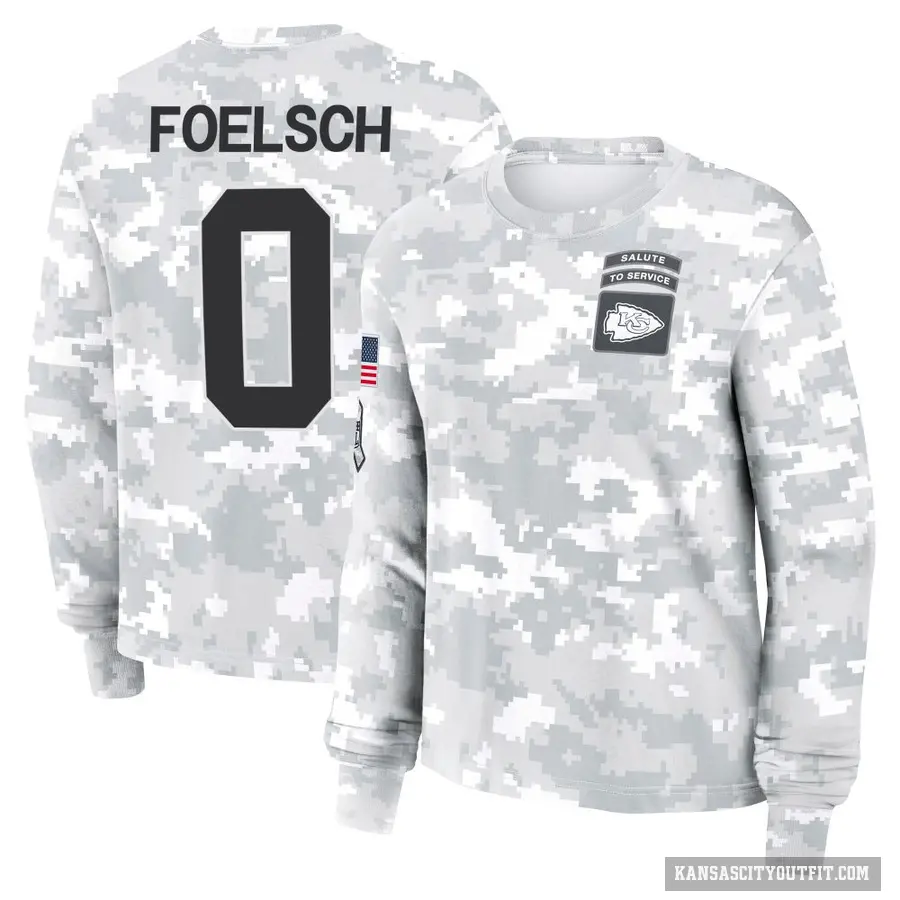 Women's ＃0 Kevin Foelsch Kansas City Chiefs Camo Arctic 2024 Salute to Service Long Sleeve T-Shirt