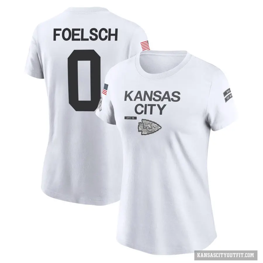 Women's ＃0 Kevin Foelsch Kansas City Chiefs White 2024 Salute to Service Performance T-Shirt