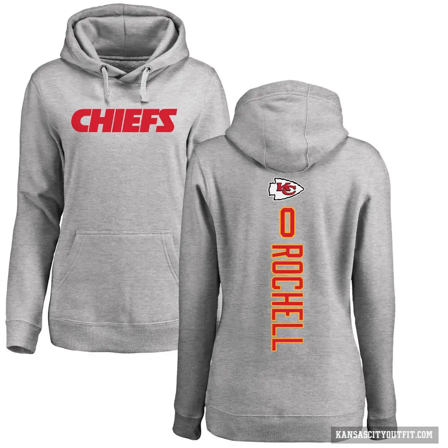 Women's ＃0 Robert Rochell Kansas City Chiefs Pro Line Ash Backer Pullover Hoodie