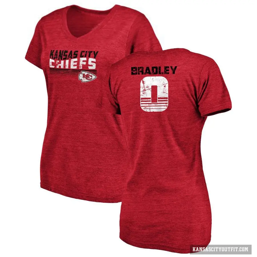 Women's ＃0 Shaun Bradley Kansas City Chiefs Red Retro V-Neck T-Shirt