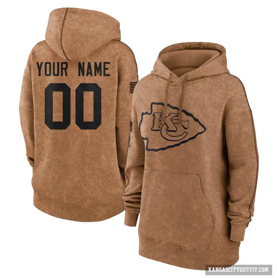 Women's ＃00 Custom Kansas City Chiefs Brown 2023 Salute To Service Pullover Hoodie