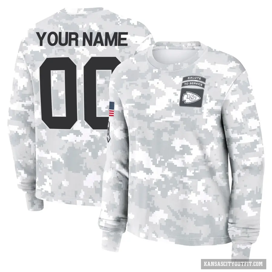 Women's ＃00 Custom Kansas City Chiefs Camo Arctic 2024 Salute to Service Long Sleeve T-Shirt