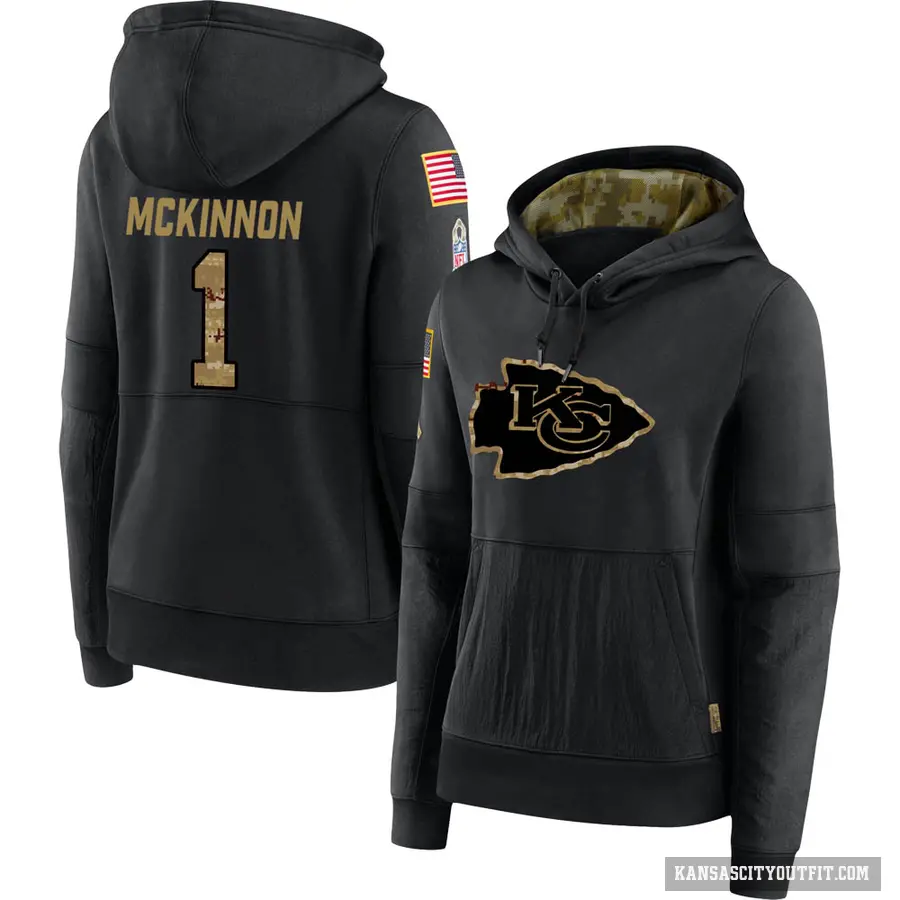 Women's ＃1 Jerick McKinnon Kansas City Chiefs Black 2020 Salute to Service Sideline Performance Pullover Hoodie