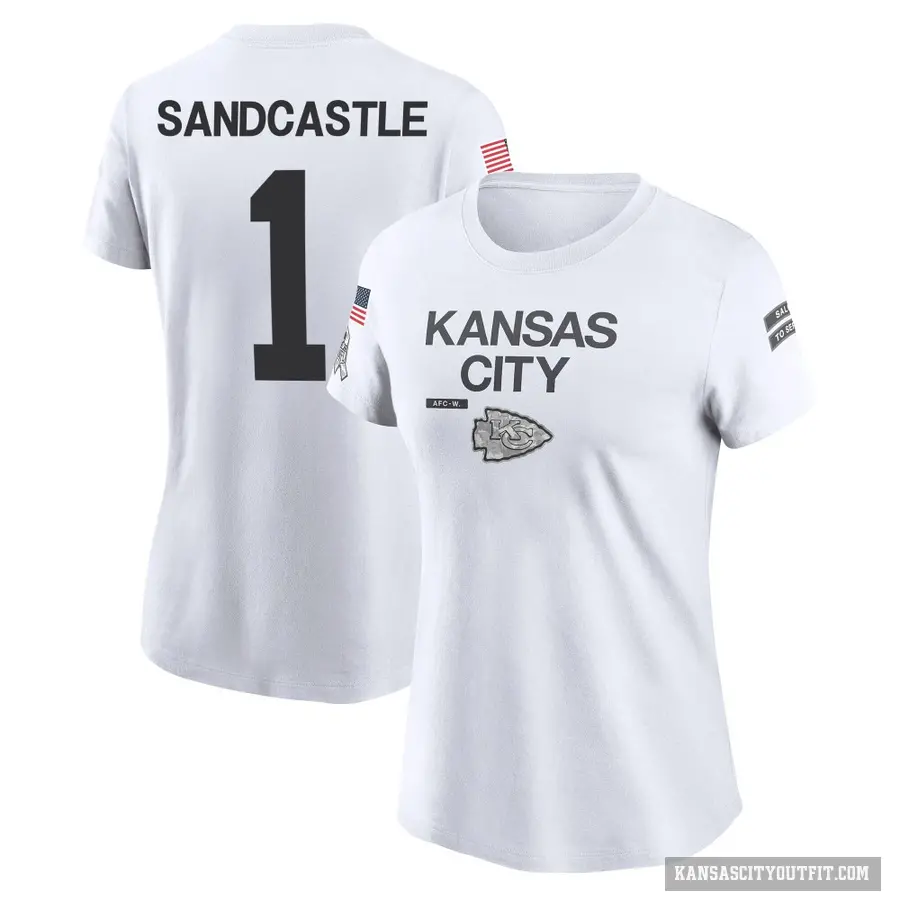 Women's ＃1 Leon Sandcastle Kansas City Chiefs White 2024 Salute to Service Performance T-Shirt