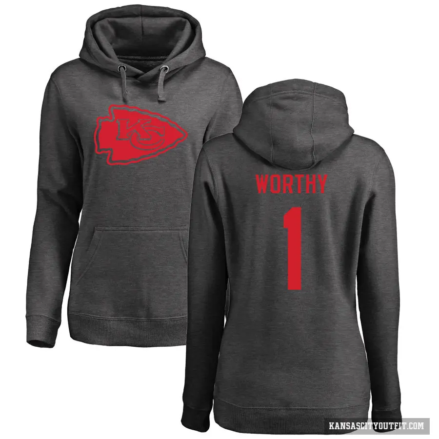 Women's ＃1 Xavier Worthy Kansas City Chiefs Pro Line by Branded Ash One Color Pullover Hoodie