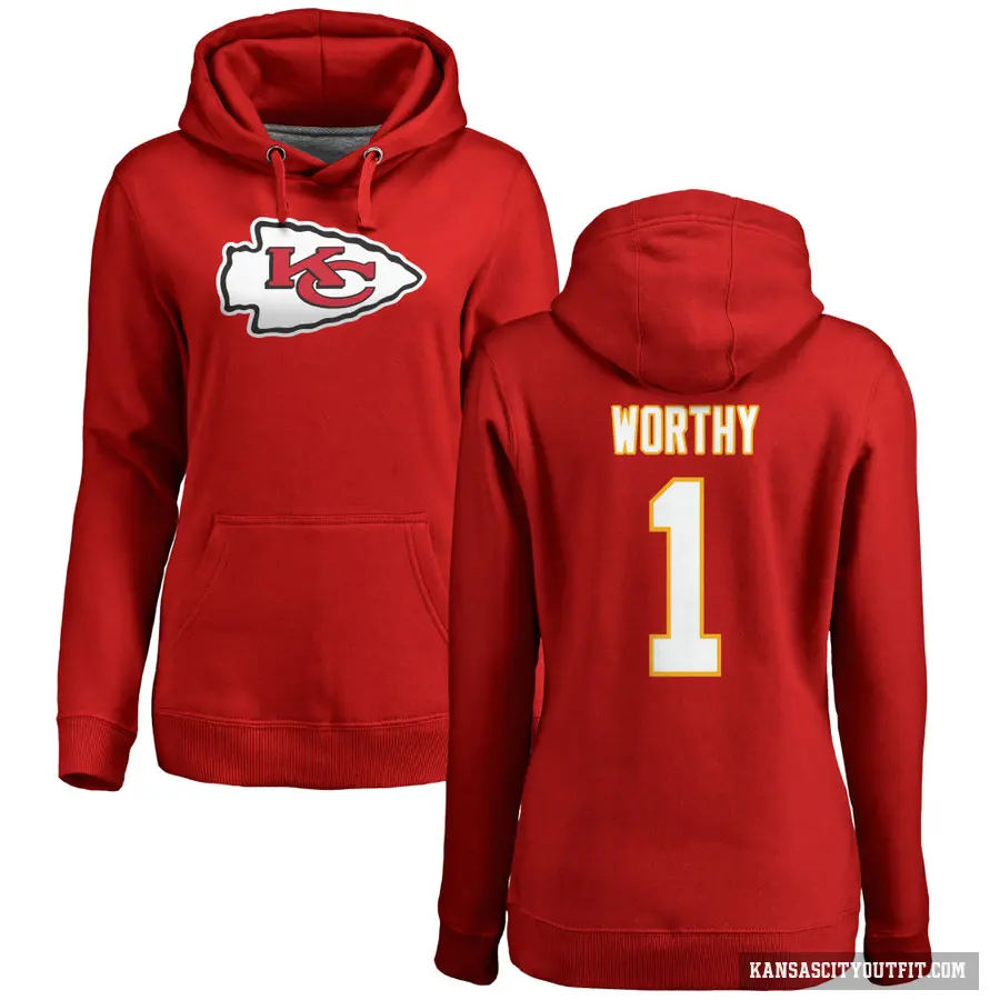 Women's ＃1 Xavier Worthy Kansas City Chiefs Red Pro Line Logo Pullover Hoodie