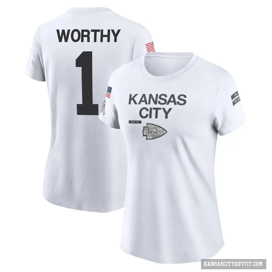 Women's ＃1 Xavier Worthy Kansas City Chiefs White 2024 Salute to Service Performance T-Shirt