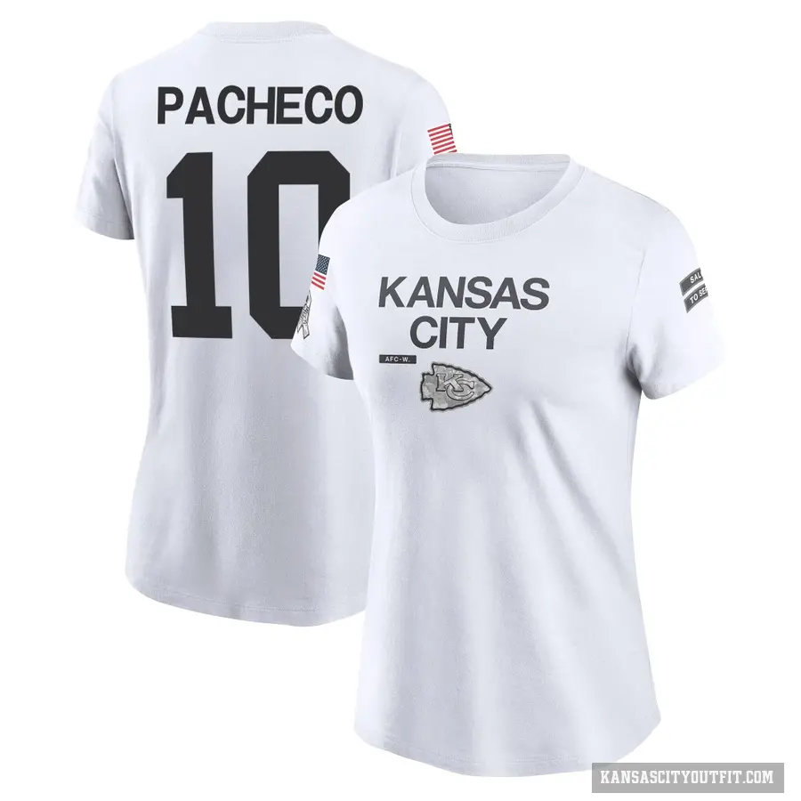 Women's ＃10 Isiah Pacheco Kansas City Chiefs White 2024 Salute to Service Performance T-Shirt