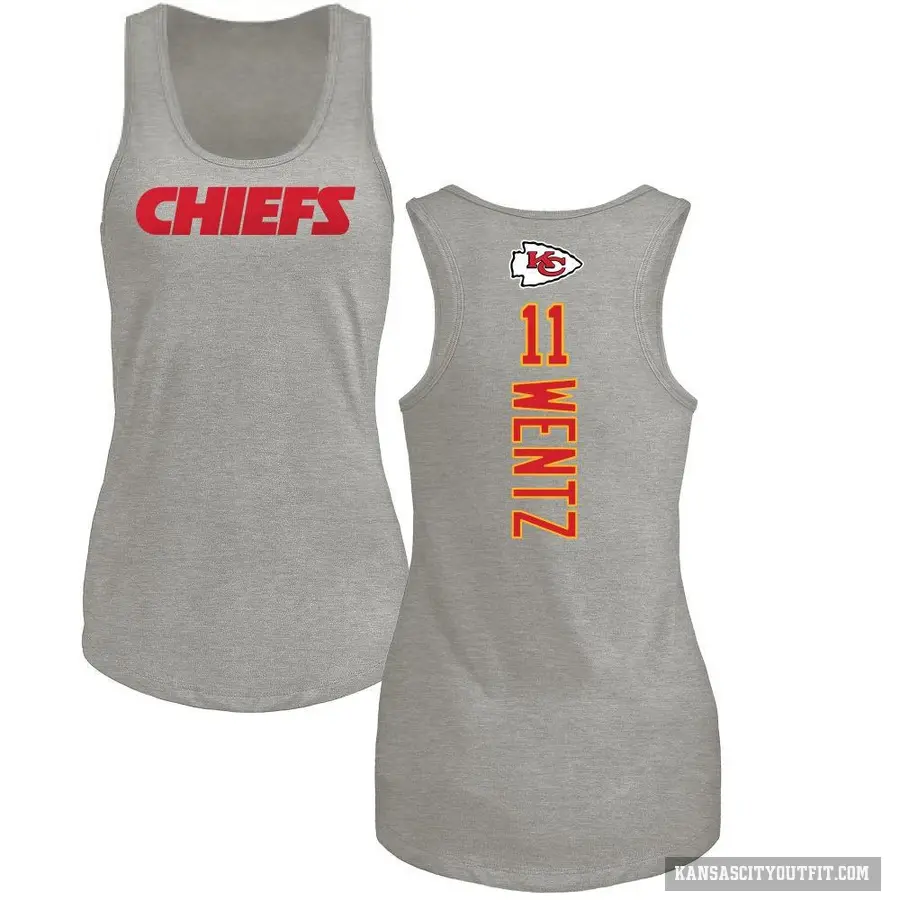 Women's ＃11 Carson Wentz Kansas City Chiefs Ash Backer Tank Top
