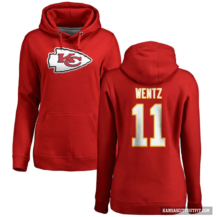 Women's ＃11 Carson Wentz Kansas City Chiefs Red Pro Line Logo Pullover Hoodie