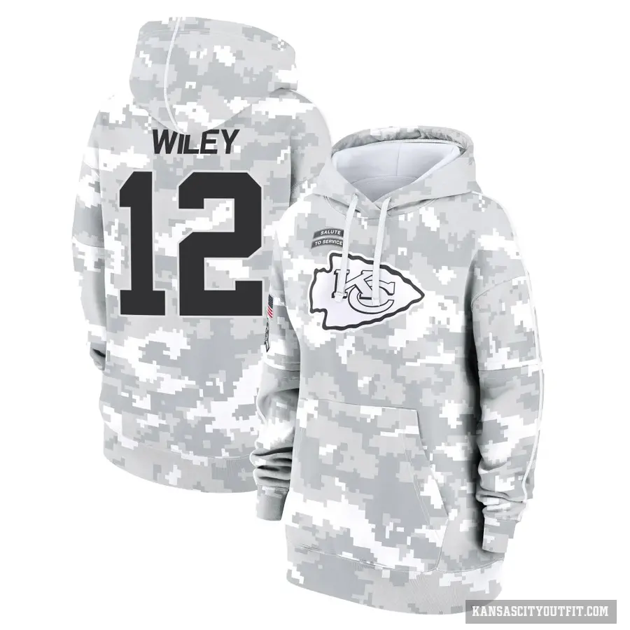 Women's ＃12 Jared Wiley Kansas City Chiefs Arctic Camo 2024 Salute to Service Club Fleece Pullover Hoodie