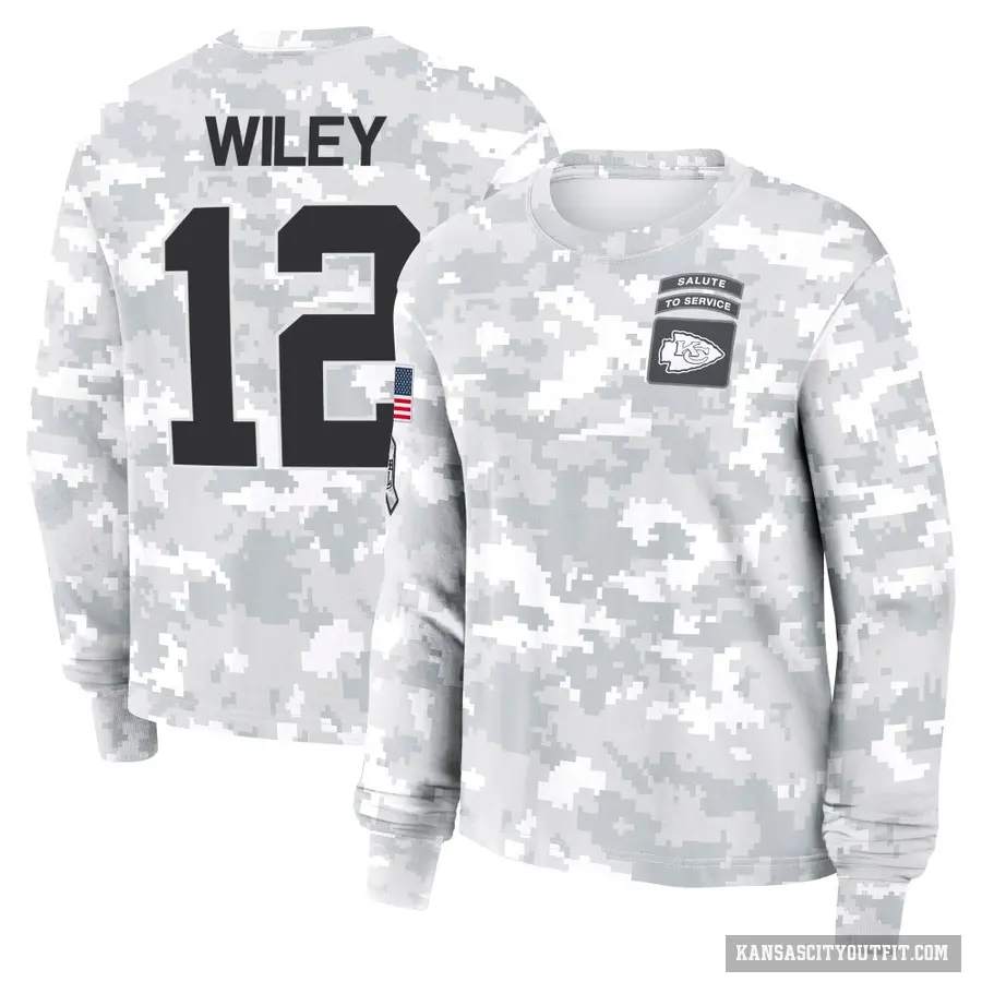 Women's ＃12 Jared Wiley Kansas City Chiefs Camo Arctic 2024 Salute to Service Long Sleeve T-Shirt