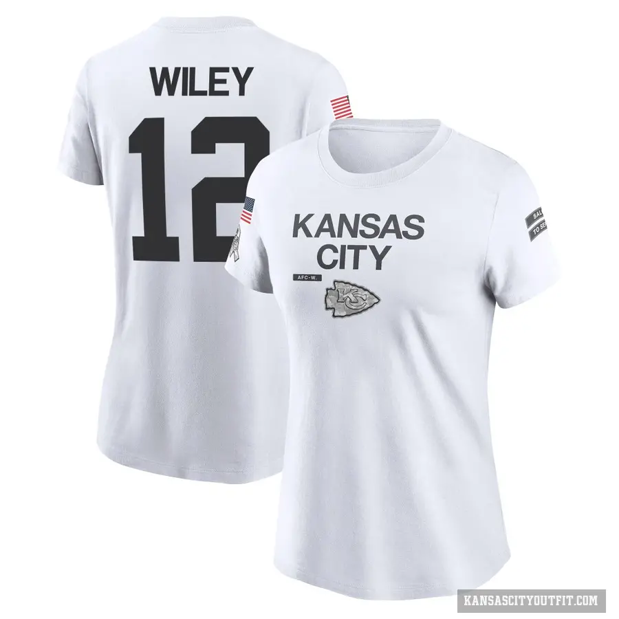 Women's ＃12 Jared Wiley Kansas City Chiefs White 2024 Salute to Service Performance T-Shirt