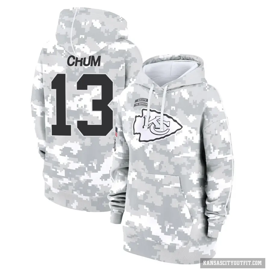 Women's ＃13 Dustin Crum Kansas City Chiefs Arctic Camo 2024 Salute to Service Club Fleece Pullover Hoodie