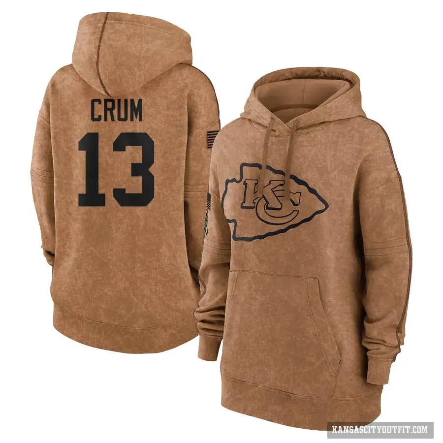 Women's ＃13 Dustin Crum Kansas City Chiefs Brown 2023 Salute To Service Pullover Hoodie
