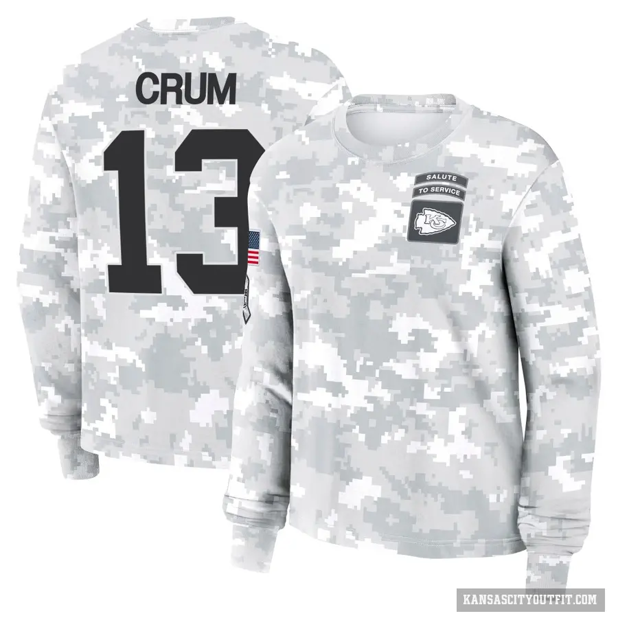 Women's ＃13 Dustin Crum Kansas City Chiefs Camo Arctic 2024 Salute to Service Long Sleeve T-Shirt